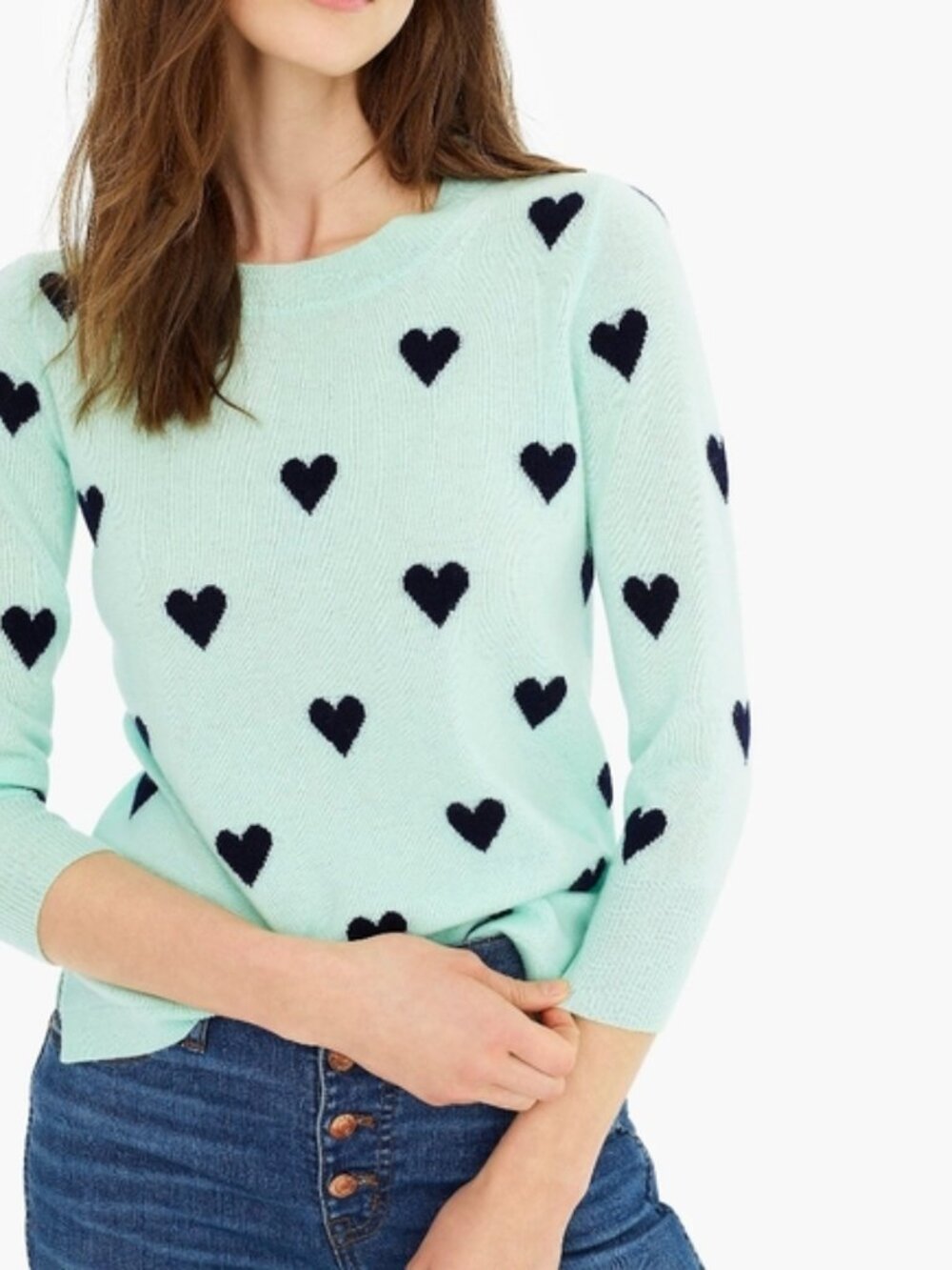 NWT J. Crew Cashmere Crewneck Sweater with Intarsia Knit Hearts